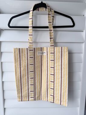 Sezane Striped Yellow and Brown Canvas Tote Bag